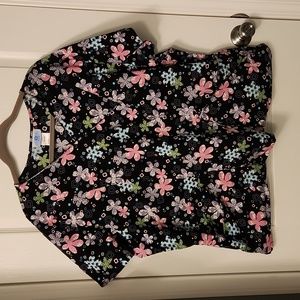 Plus size Scrub Top 3X SB Scrubs Black with flowers
